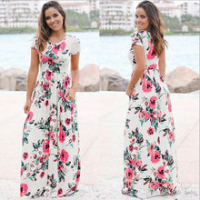 Load image into Gallery viewer, Women Floral Print Short Sleeve Long Maxi Summer Evening Gown