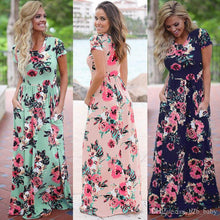 Load image into Gallery viewer, Women Floral Print Short Sleeve Long Maxi Summer Evening Gown