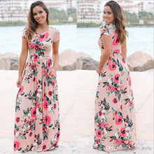 Load image into Gallery viewer, Women Floral Print Short Sleeve Long Maxi Summer Evening Gown