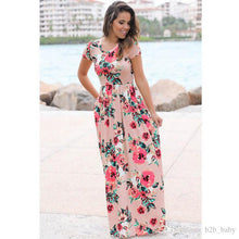 Load image into Gallery viewer, Women Floral Print Short Sleeve Long Maxi Summer Evening Gown