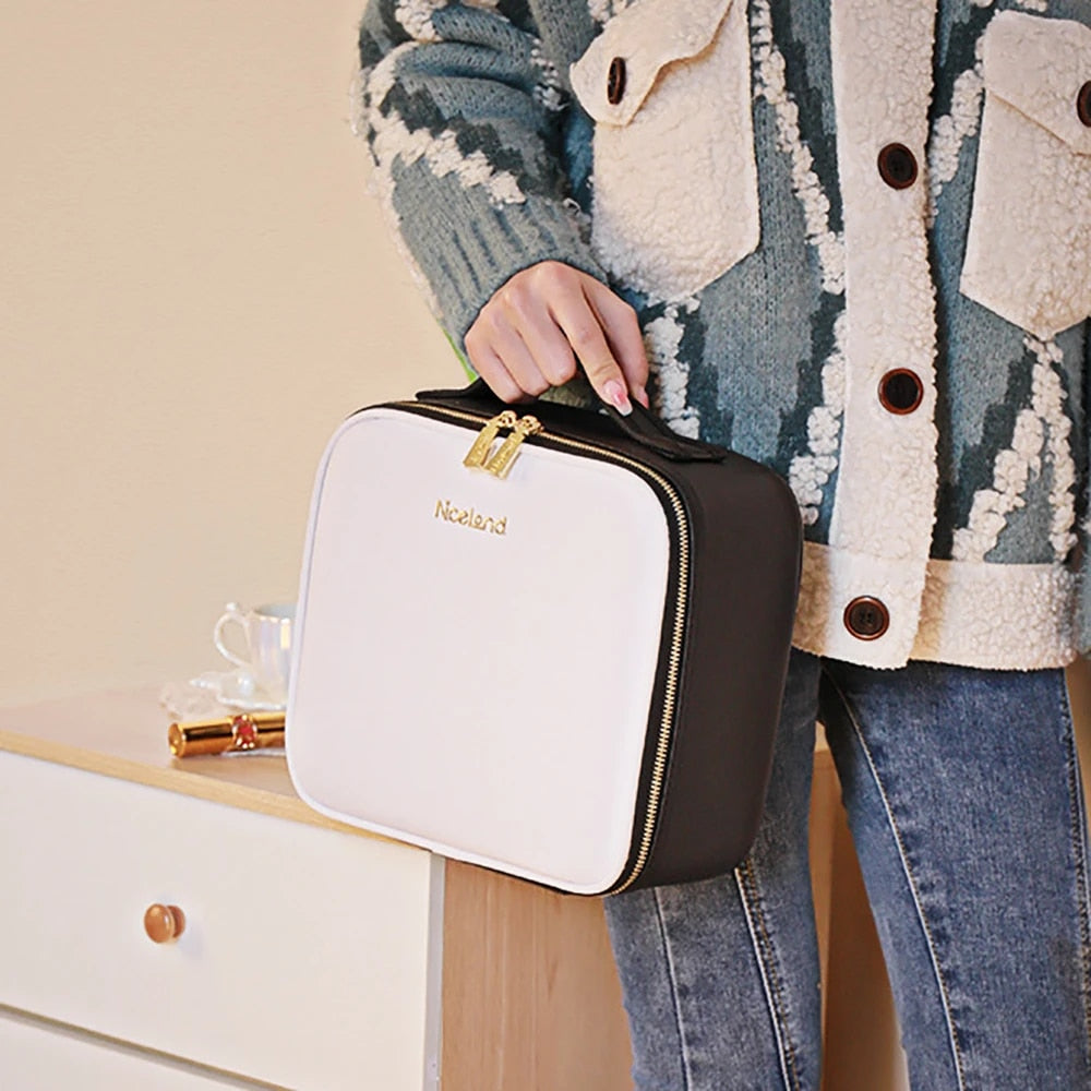 New Smart Leather  LED Makeup Bag With Large Mirror