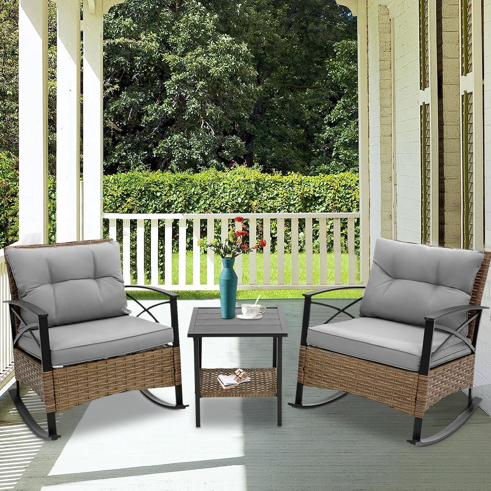3 PCS Rattan Bistro Set, Outdoor Patio Porch Furniture