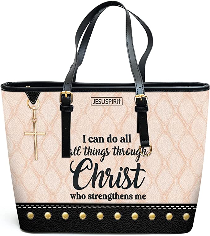 Personalized Bible Scripture - Religious Faith Zipper Leather Tote Bag