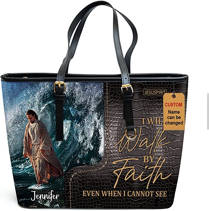 Personalized Bible Scripture - Religious Faith Zipper Leather Tote Bag