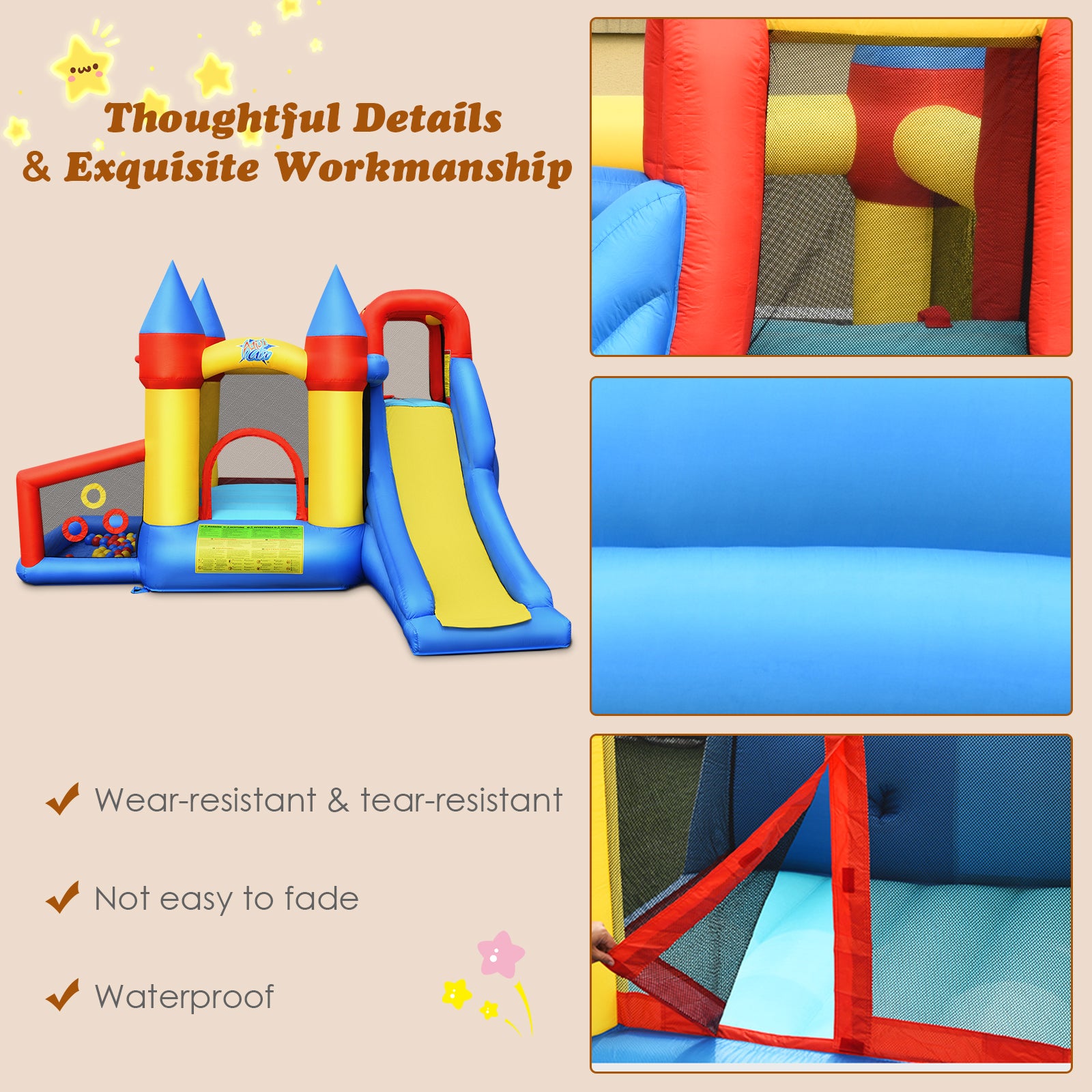 Kids Bounce House with Climbing Slide Without Blower