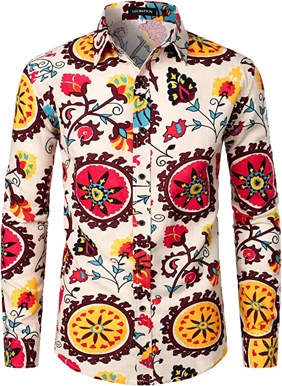LucMatton Men's Linen Pattern  Shirt