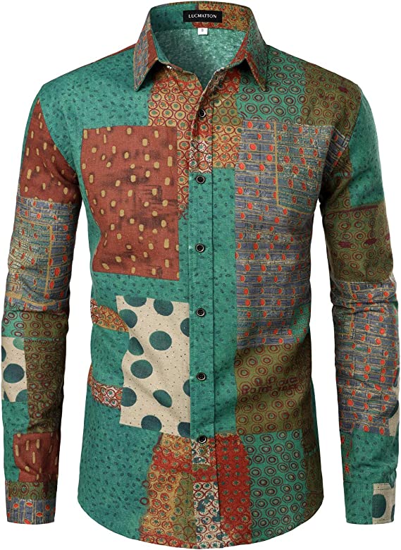 LucMatton Men's Linen Pattern  Shirt