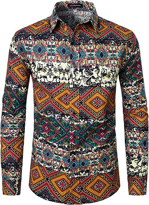 LucMatton Men's Linen Pattern  Shirt