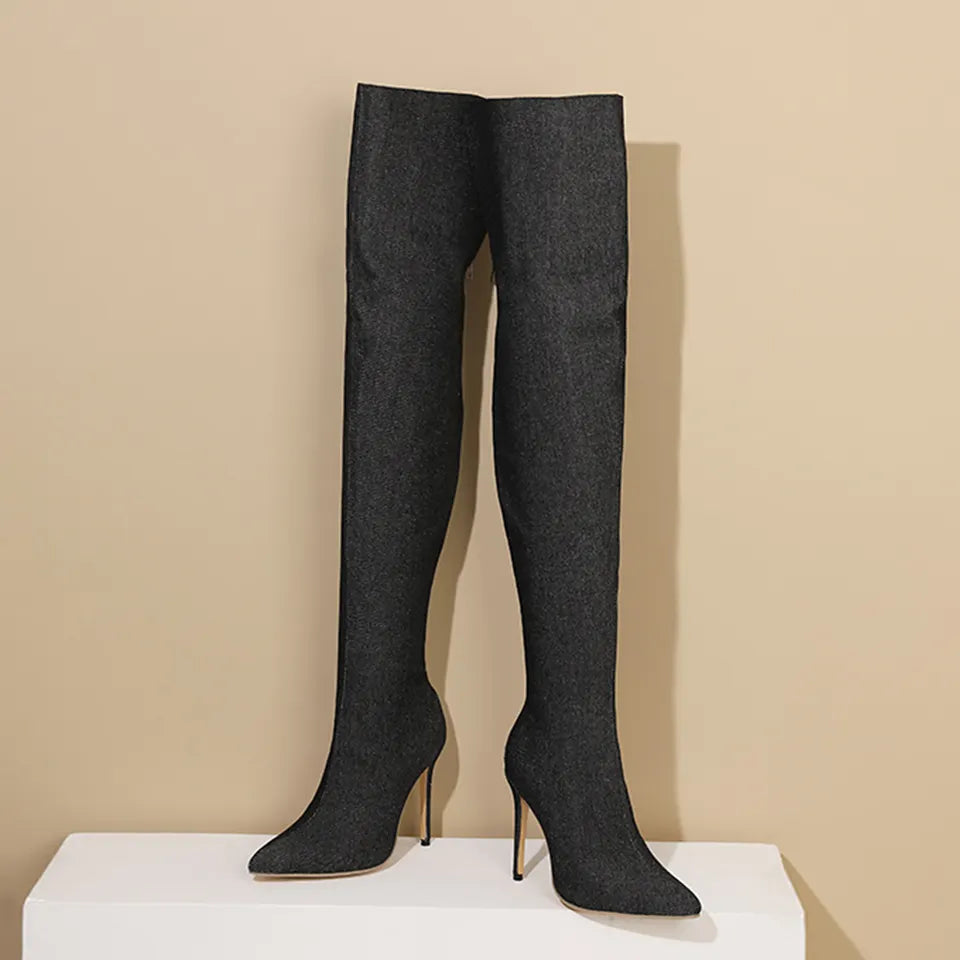 Winter Over The Knee Denim Women Boots