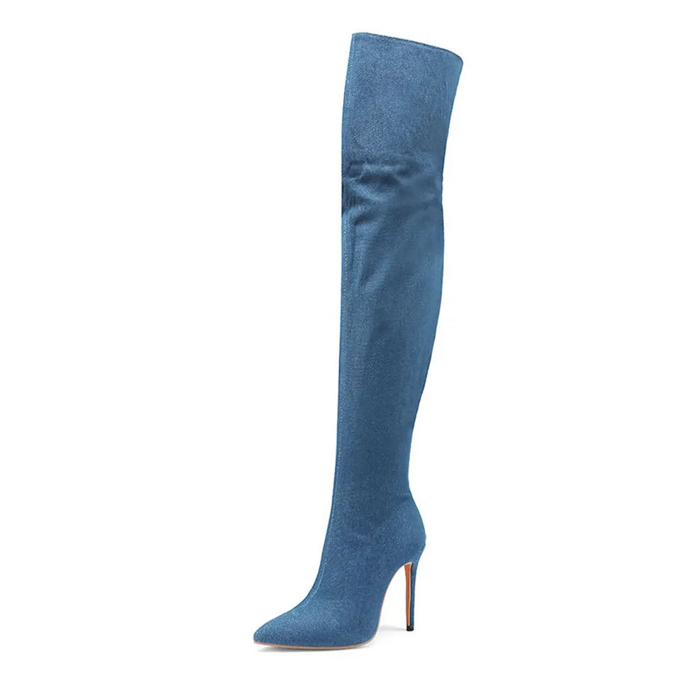 Winter Over The Knee Denim Women Boots