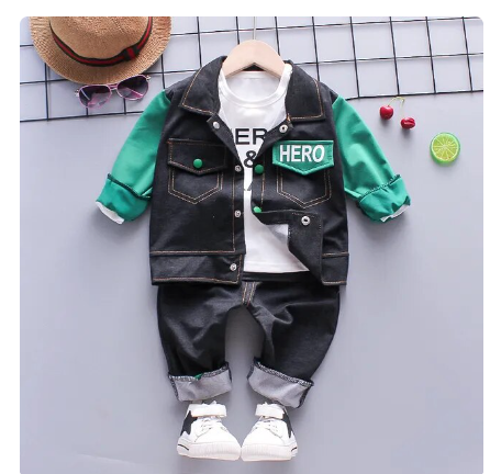 Fashion Autumn Boys Sport  Denim Suit Pants Set