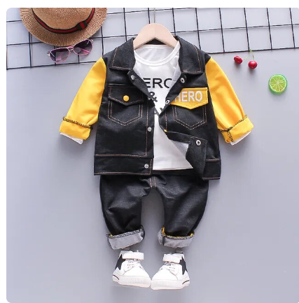 Fashion Autumn Boys Sport  Denim Suit Pants Set