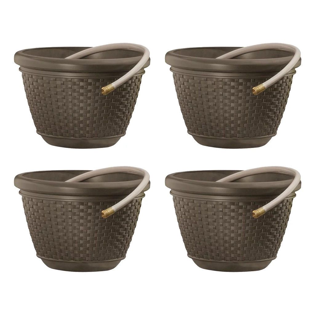 Suncast Wicker Garden Water Hose Storage Holder Pot 2 Pack