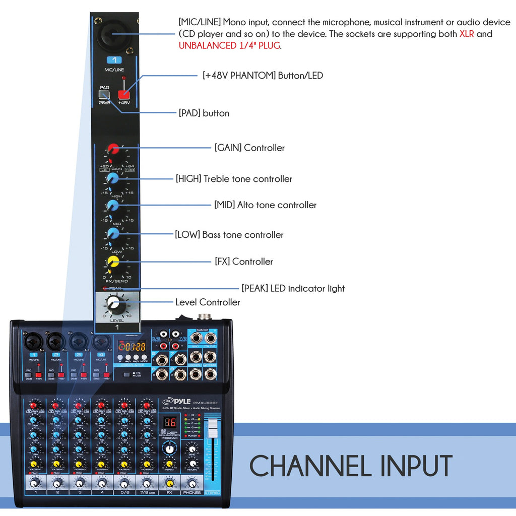 Pyle 8-Channel Bluetooth DJ Studio Mixer