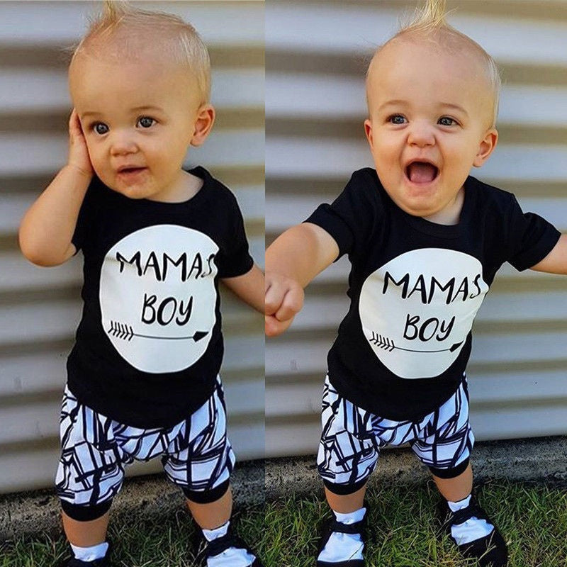 MAMA"S BOY 2pcs  Boys Short Sleeve Pants Outfits Set