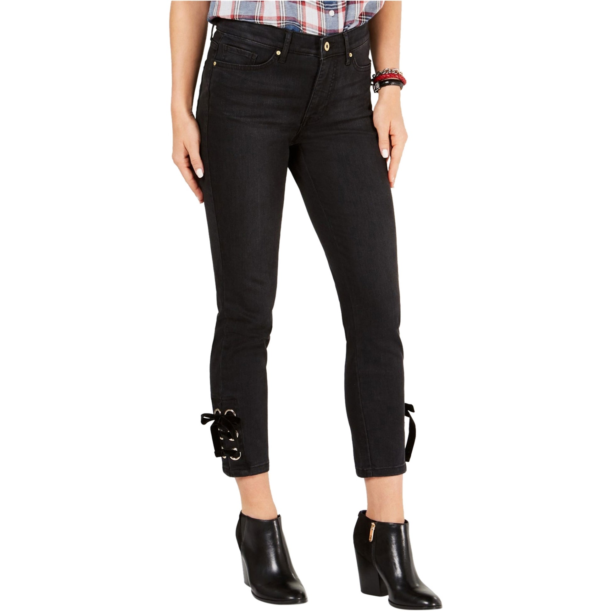 Tommy Hilfiger Womens Tribeca Lace-up Cropped Jeans, Grey, 2