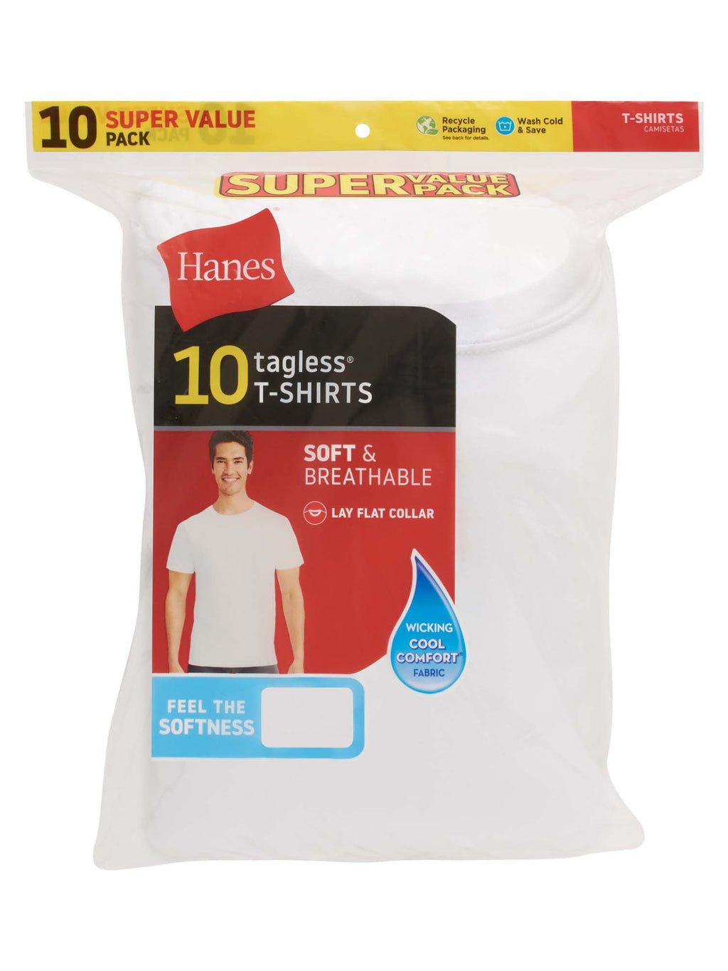 10 Pack Hanes Men's Super Value Pack White Crew T-Shirt - slvhasitall