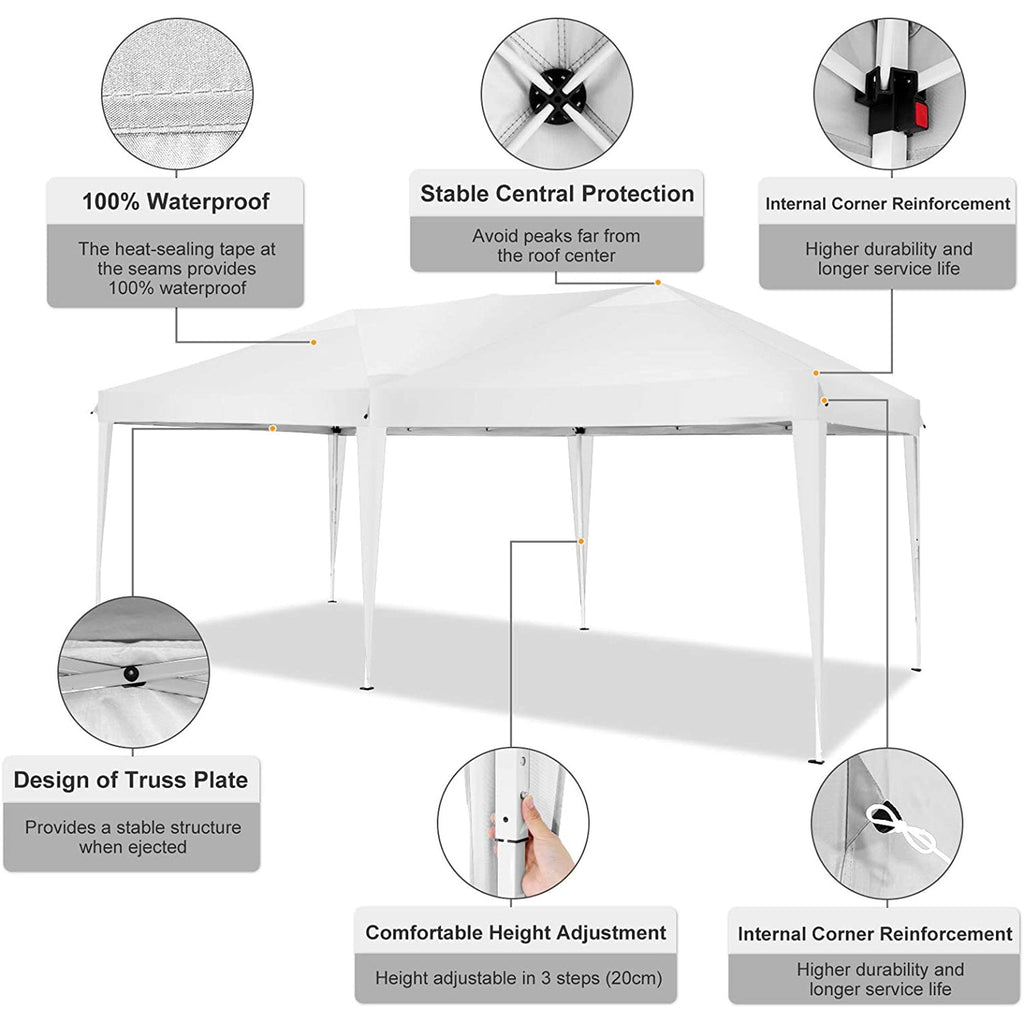 10' x 20' EZ Pop Up Canopy Tent Party Tent Outdoor Event Instant Tent Gazebo with 6 Removable Sidewalls and Carry Bag, White - slvhasitall