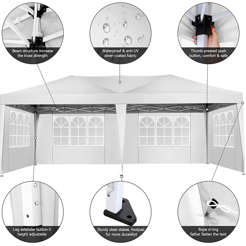 10' x 20' EZ Pop Up Canopy Tent Party Tent Outdoor Event Instant Tent Gazebo with 6 Removable Sidewalls and Carry Bag, White - slvhasitall