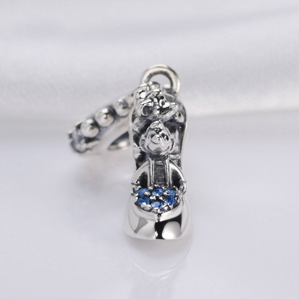 100% Real 925 Sterling Silver Glass Slipper & Mice Dangle Pendant Charm Bead - slvhasitall