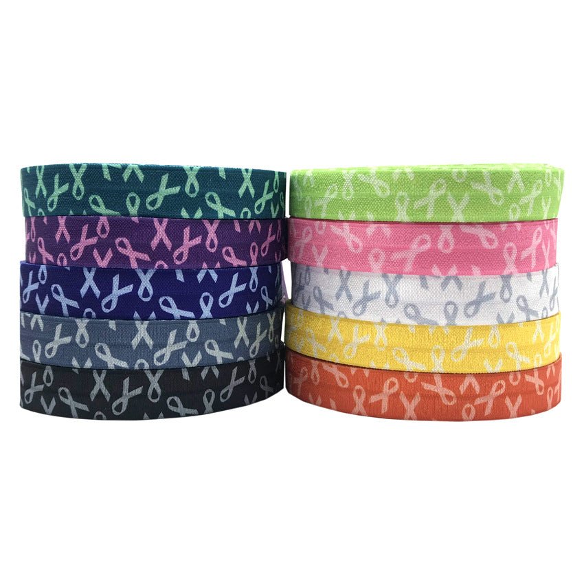 100pcs Breast Cancer Awareness Printed Knotted Elastic Hair Ponytail Holder. Bracelet - slvhasitall