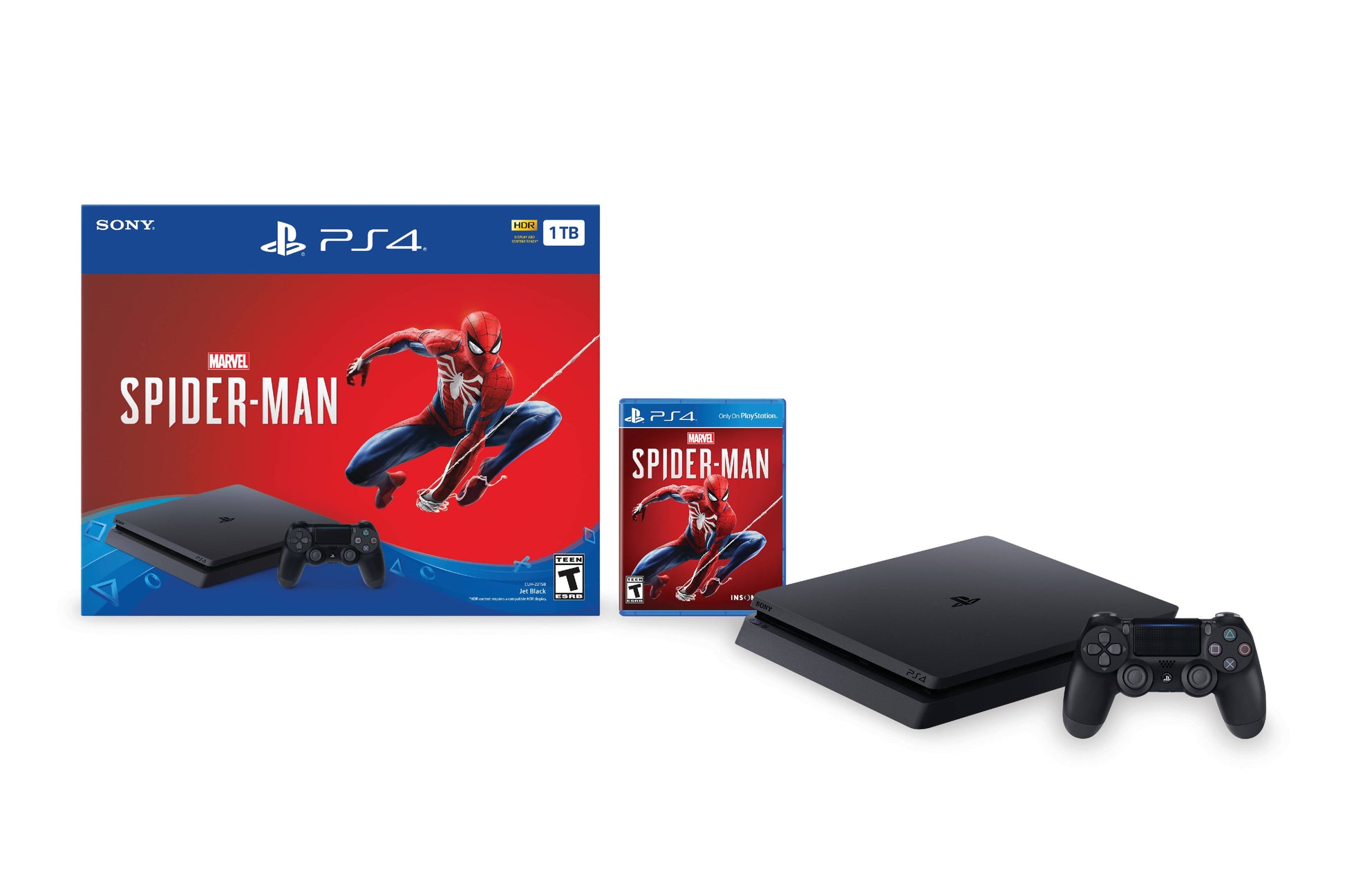 Sony PlayStation 4 Slim 1TB Spiderman Bundle, Black,