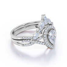 Load image into Gallery viewer, 1.25 Carat Pear Cut Moissanite Bohemian Wedding Set - in 10k White Gold - slvhasitall
