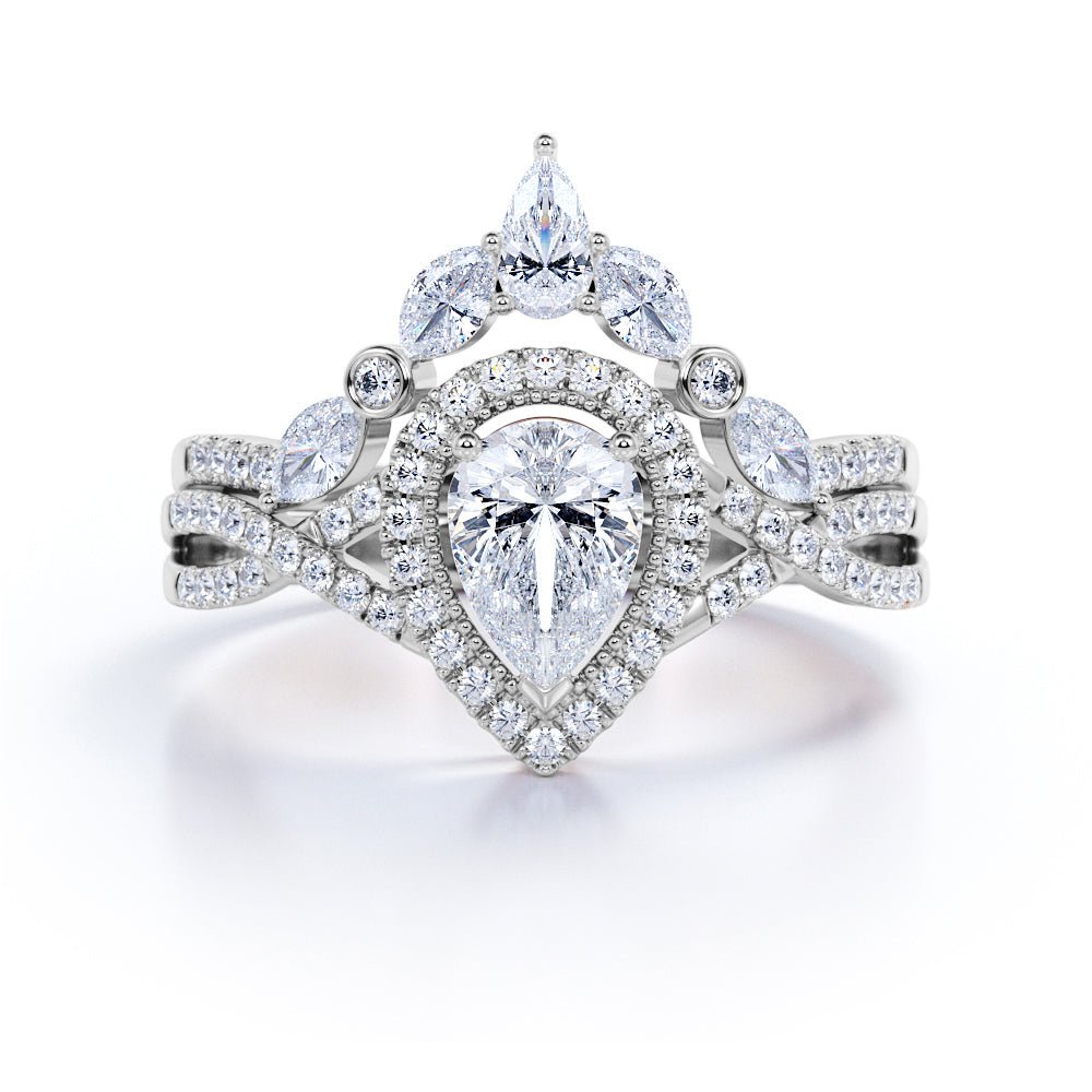 1.25 Carat Pear Cut Moissanite Bohemian Wedding Set - in 10k White Gold - slvhasitall