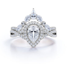 Load image into Gallery viewer, 1.25 Carat Pear Cut Moissanite Bohemian Wedding Set - in 10k White Gold - slvhasitall
