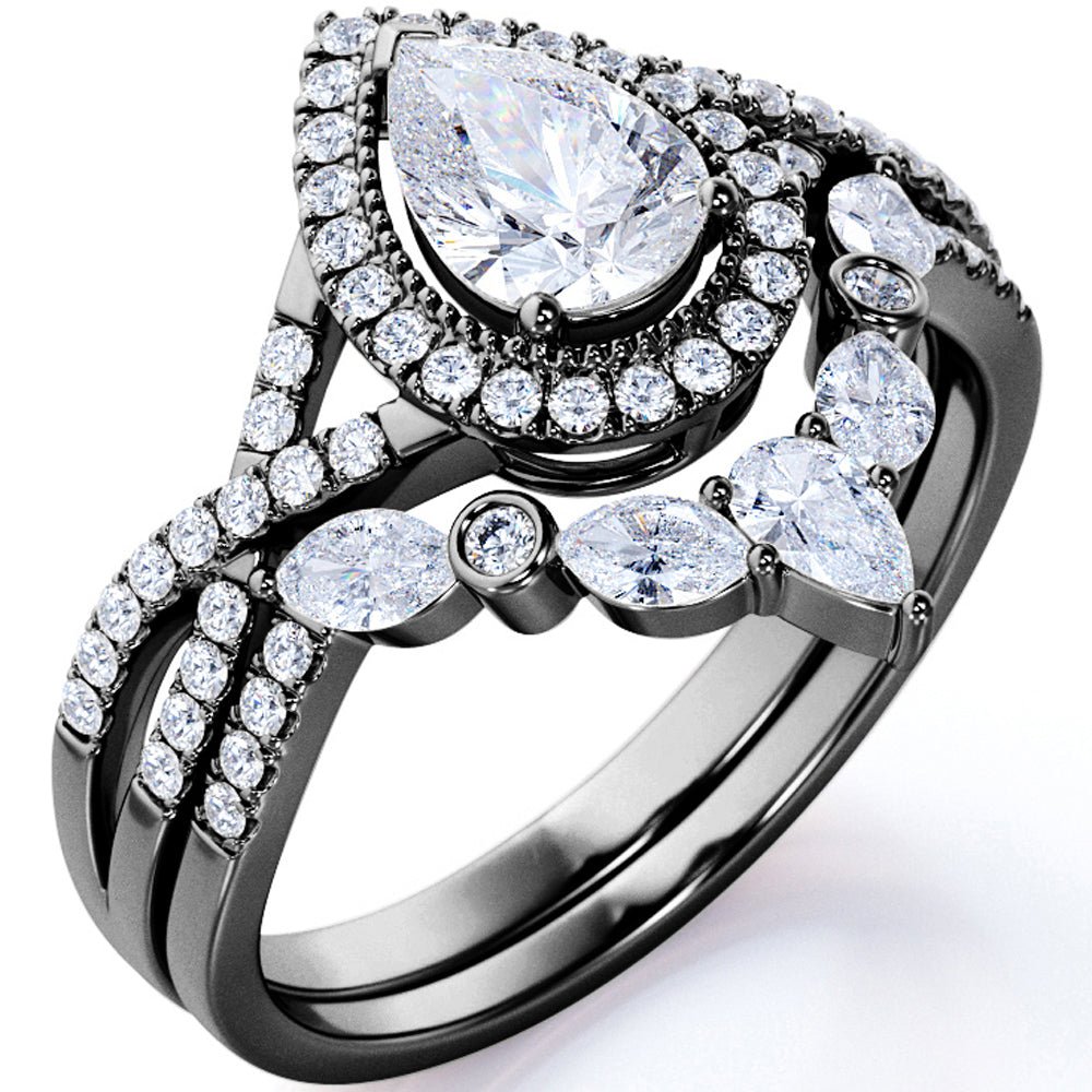 1.25 Carat Pear Cut Moissanite Bohemian Wedding Set - in 10k White Gold - slvhasitall