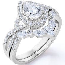Load image into Gallery viewer, 1.25 Carat Pear Cut Moissanite Bohemian Wedding Set - in 10k White Gold - slvhasitall
