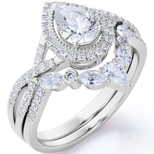 1.25 Carat Pear Cut Moissanite Bohemian Wedding Set - in 10k White Gold - slvhasitall
