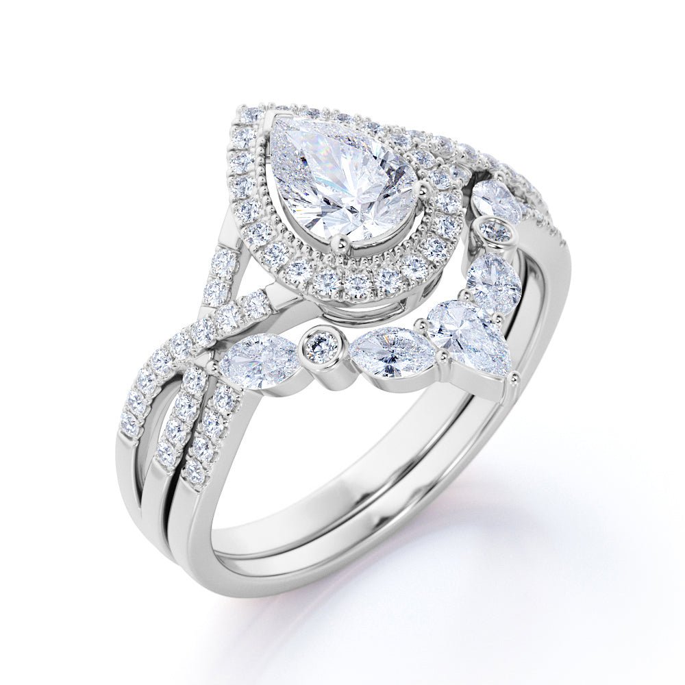 1.25 Carat Pear Cut Moissanite Bohemian Wedding Set - in 10k White Gold - slvhasitall