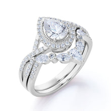 Load image into Gallery viewer, 1.25 Carat Pear Cut Moissanite Bohemian Wedding Set - in 10k White Gold - slvhasitall

