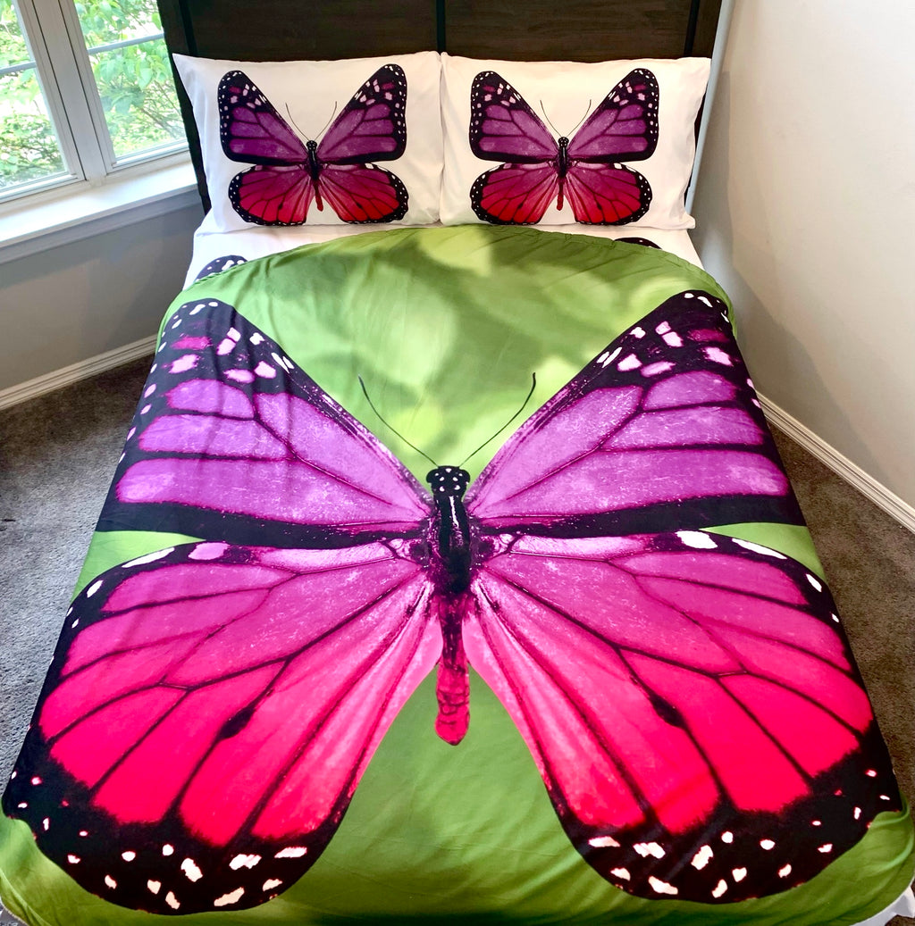 Purple Butterfly 5 PC Kids Twin Bed Set With Round Comforter