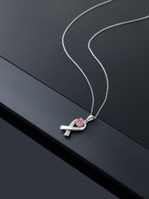 Load image into Gallery viewer, Diamond Gem Stone King 10K White Gold Breast Cancer Awareness Ribbon Pendant

