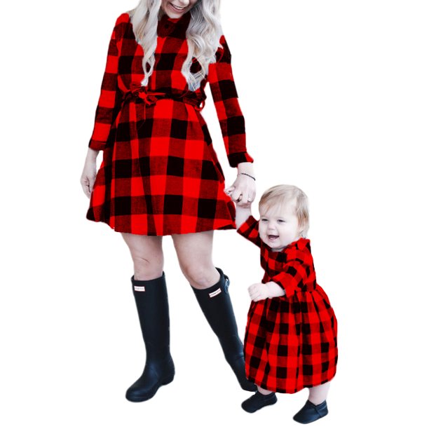 Mommy and Me Plaid Matching Party Dresses White - slvhasitall