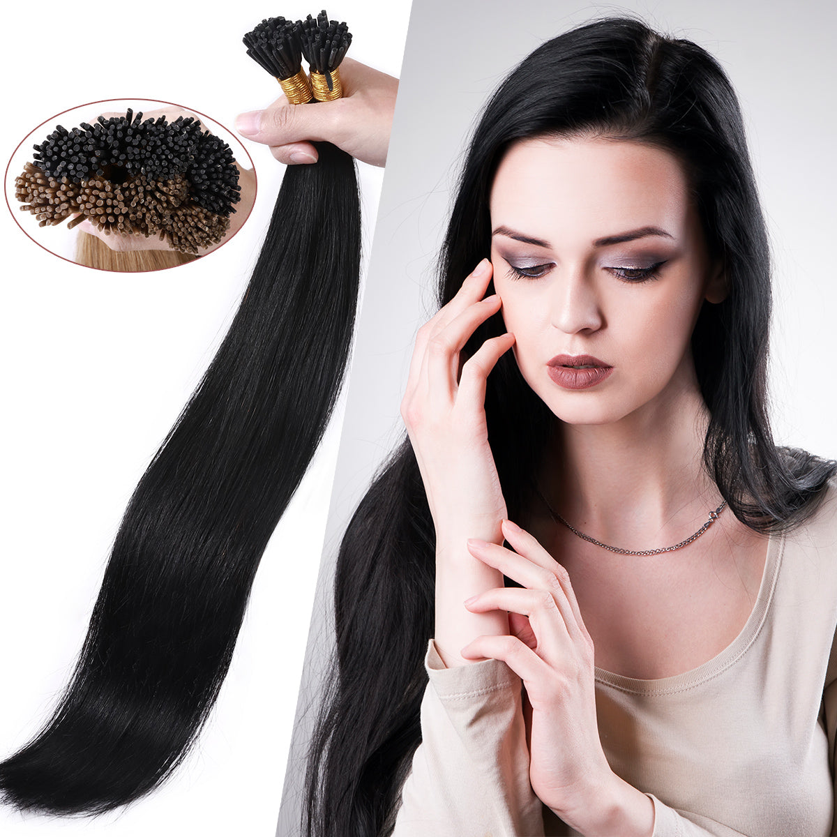 I Tip Hair Extensions Human  Highlight Remy Straight Hair Extensions