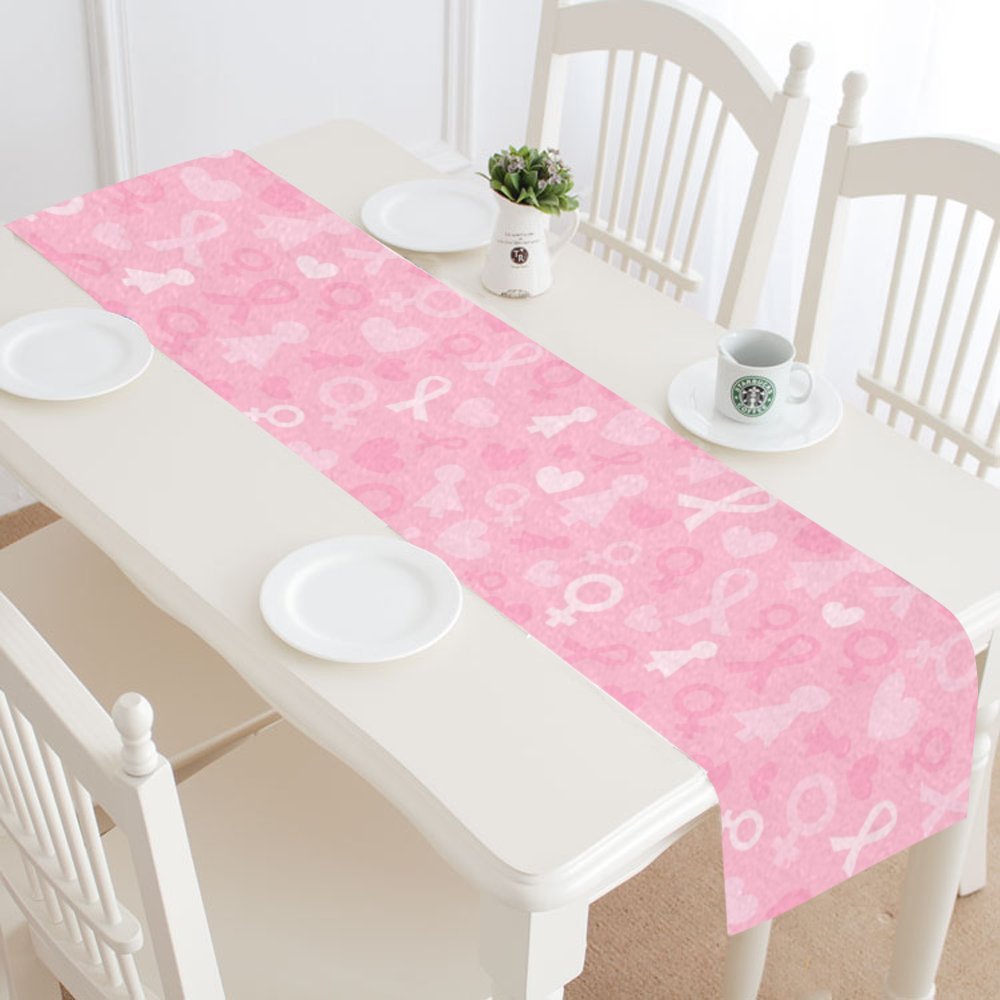 Breast Cancer Awareness Pink Ribbon Table Runner
