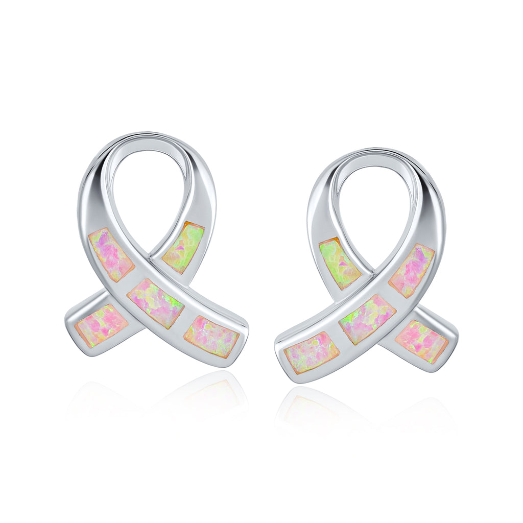 Created Pink Opal Ribbon for Breast Cancer Awareness Stud Earrings