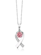 Load image into Gallery viewer, Diamond Gem Stone King 10K White Gold Breast Cancer Awareness Ribbon Pendant
