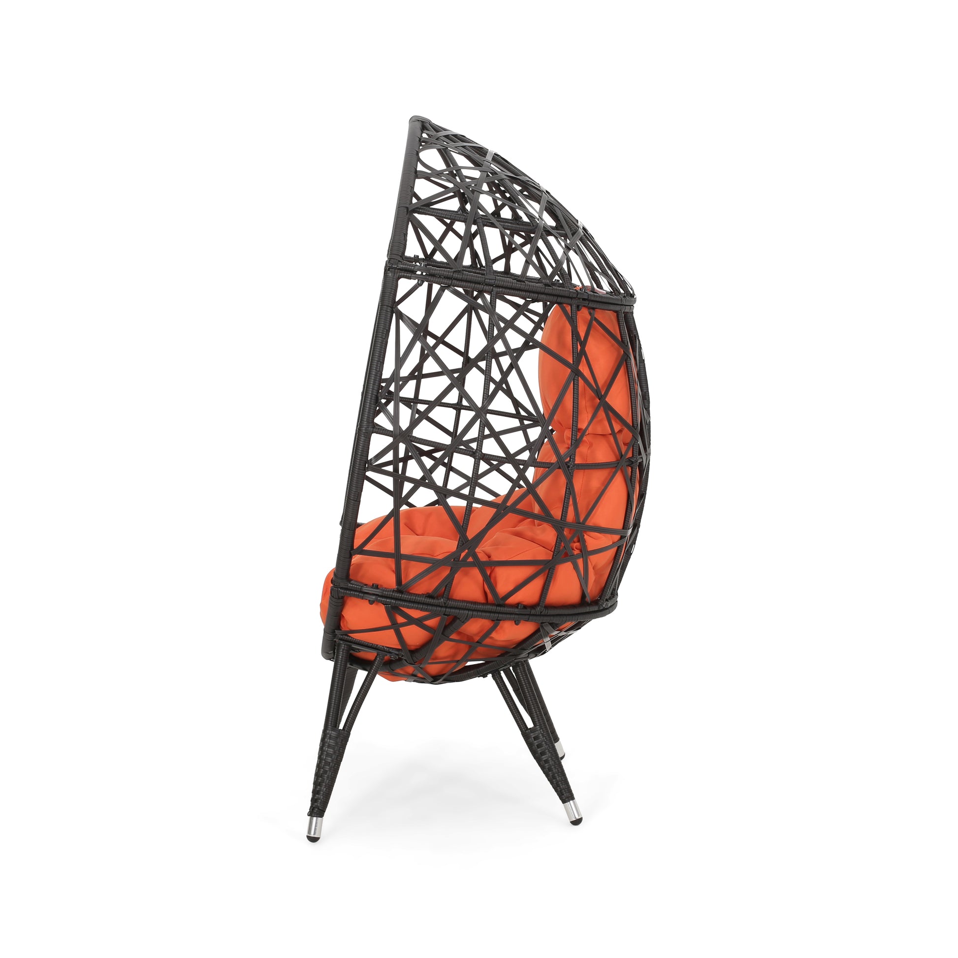 Kyahna Indoor Wicker Teardrop Chair with Cushion, Brown and Orange