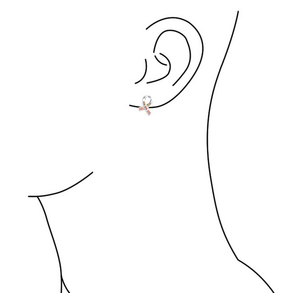 Created Pink Opal Ribbon for Breast Cancer Awareness Stud Earrings
