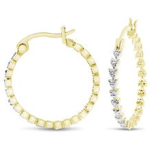 画像をギャラリービューアに読み込む, Diamond Hearts Hoop Earrings In Yellow Gold Overlay, 1 Inch For Women
