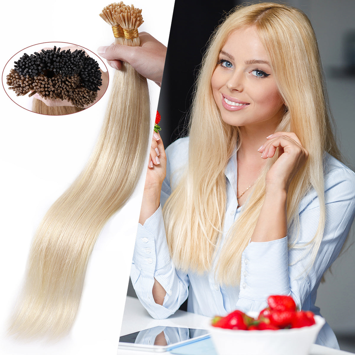 I Tip Hair Extensions Human  Highlight Remy Straight Hair Extensions