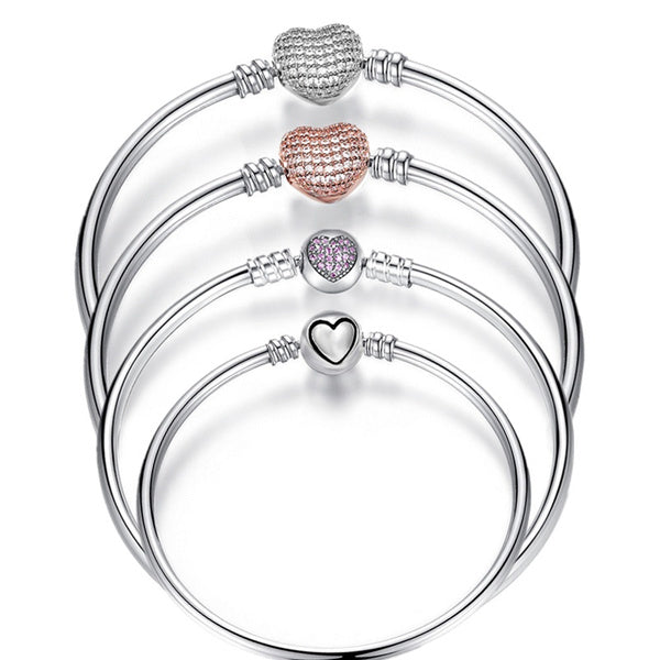 Fit Original Bracelet New Fashion 925 Sterling Silver Heart Love Snake Chain Bracelet