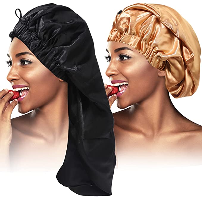 Extra Long Bonnet for Braids with Button 2PCS