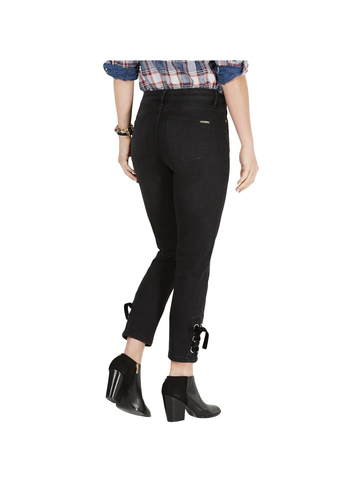 Tommy Hilfiger Womens Tribeca Lace-up Cropped Jeans, Grey, 2