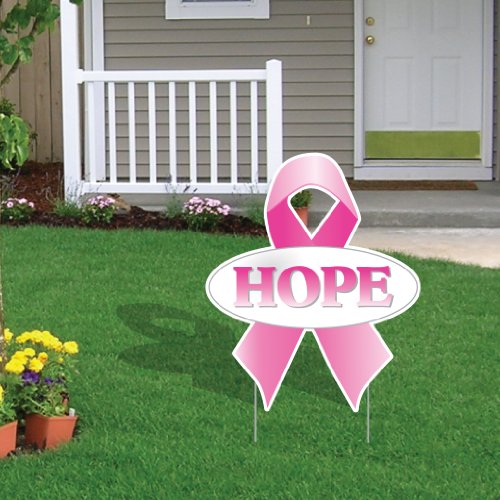 VictoryStore Yard Sign Outdoor Lawn Decorations: Breast Cancer Awareness Hope Pink Ribbon Yard Sign w/Stakes (Pkg of 10)