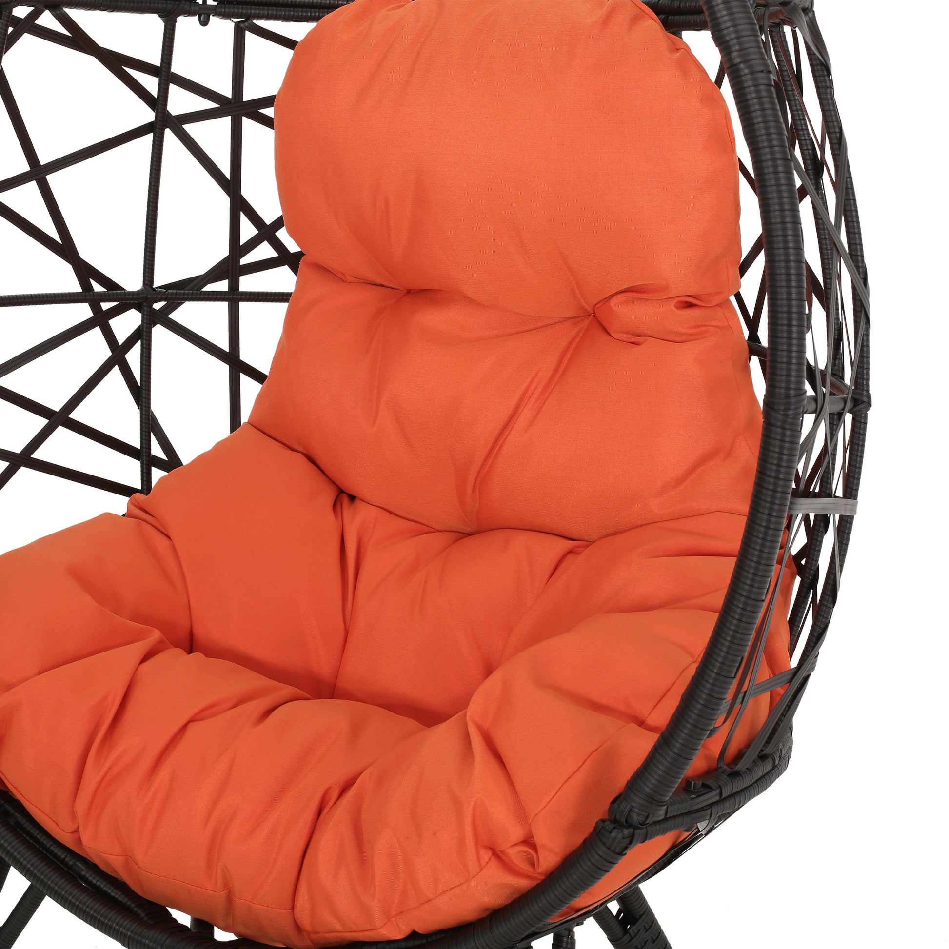 Kyahna Indoor Wicker Teardrop Chair with Cushion, Brown and Orange